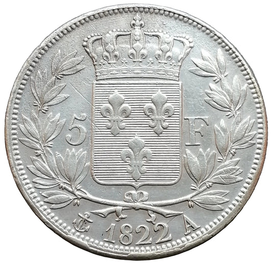 Louis XVIII (1815-1824) 5 francs 1822 A Paris Argent 24,94 gr