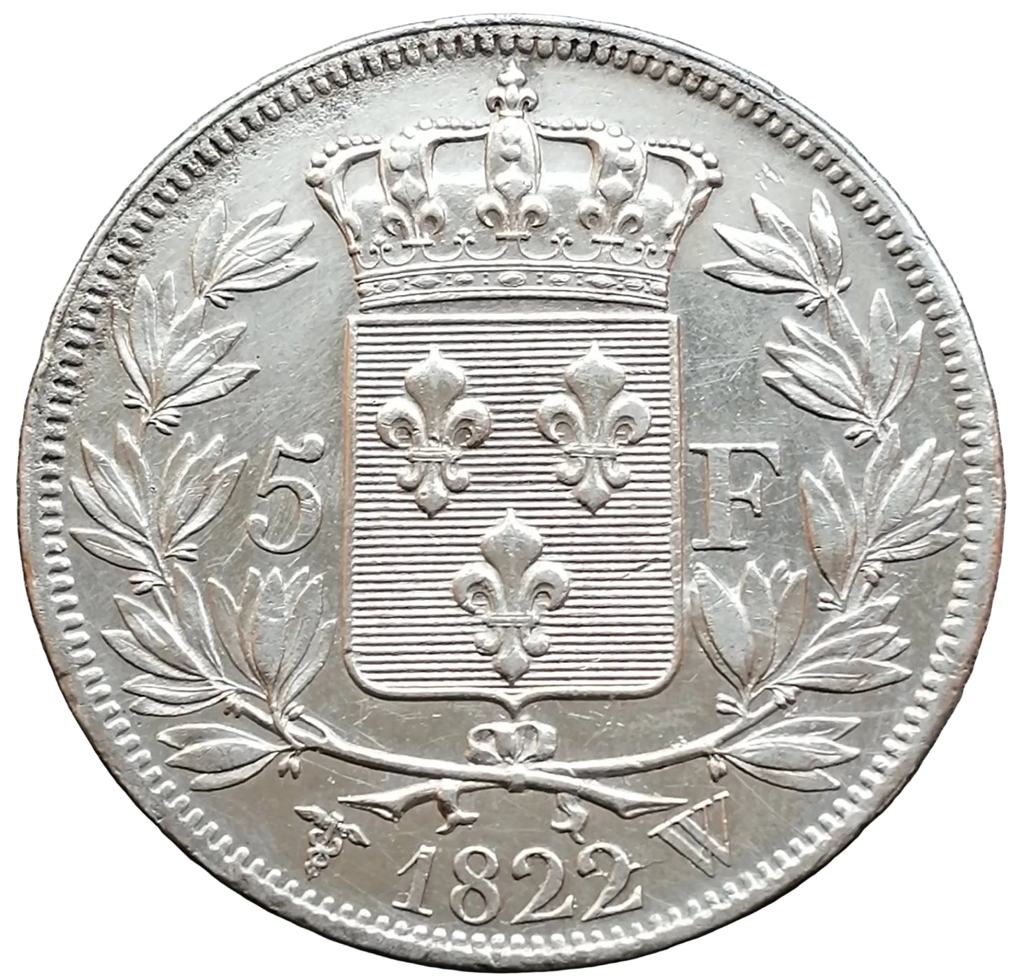 Louis XVIII (1815-1824) 5 francs 1822 W Lille Argent 24,96 gr