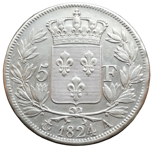 Louis XVIII (1815-1824) 5 francs 1824 A Paris Argent 24,86 gr