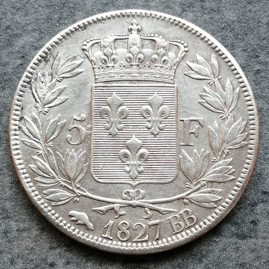 Charles X (1824-1830) 5 francs 1827 BB Strasbourg - 24.83 gr