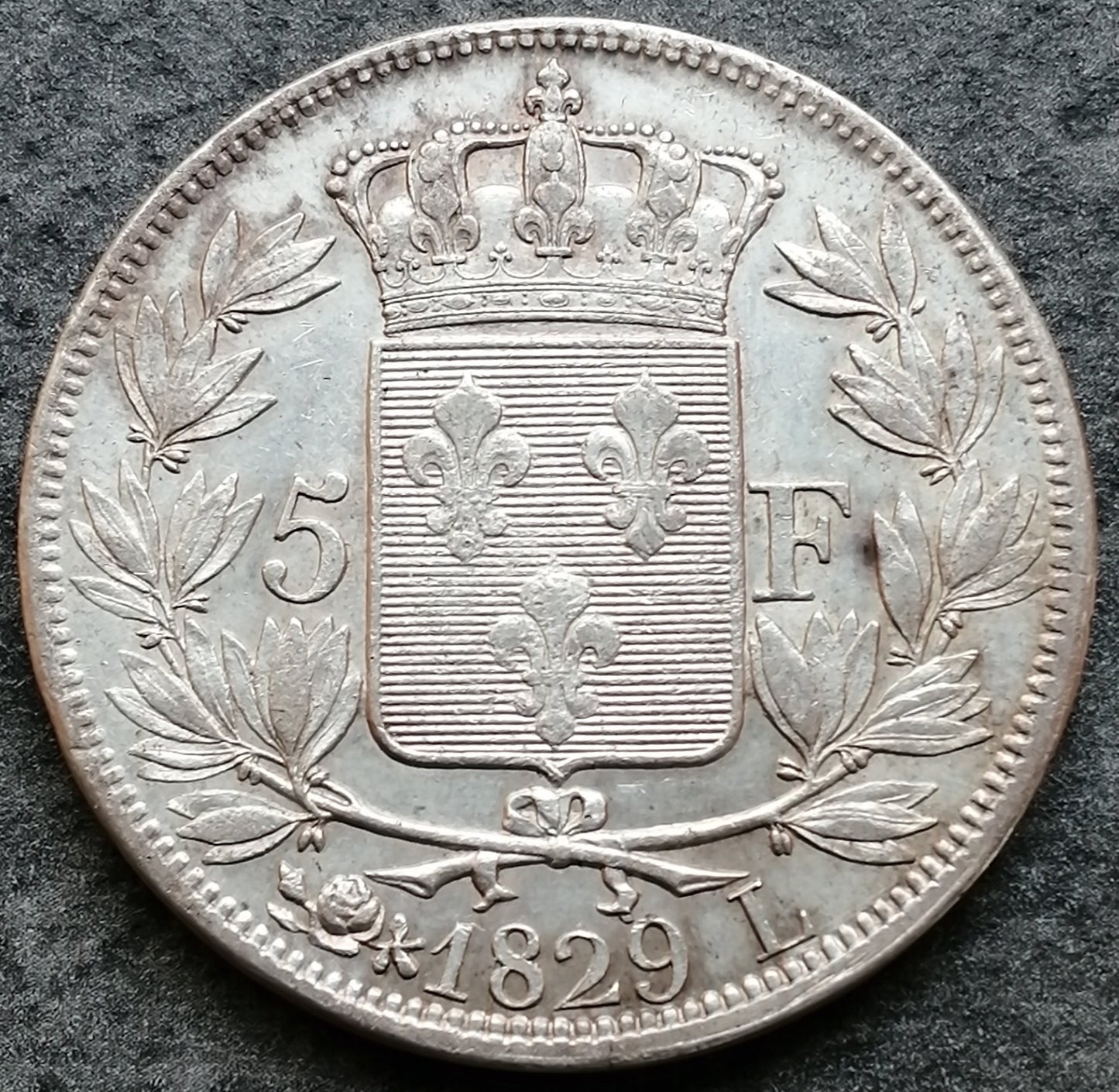 Charles X (1824-1830) 5 francs 1829 L Bayonne Argent 24.97 gr