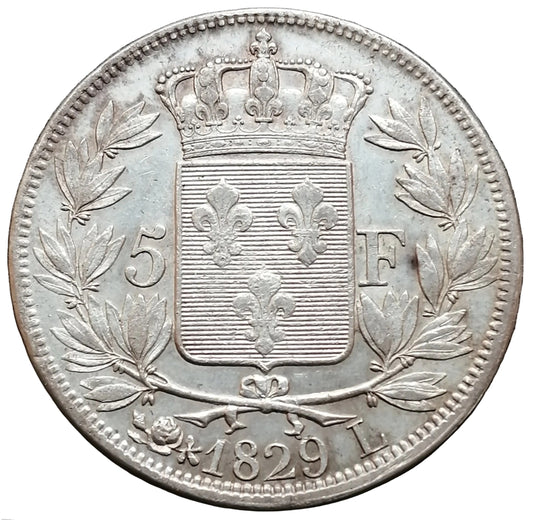 Charles X (1824-1830) 5 francs 1829 L Bayonne Argent 24.97 gr