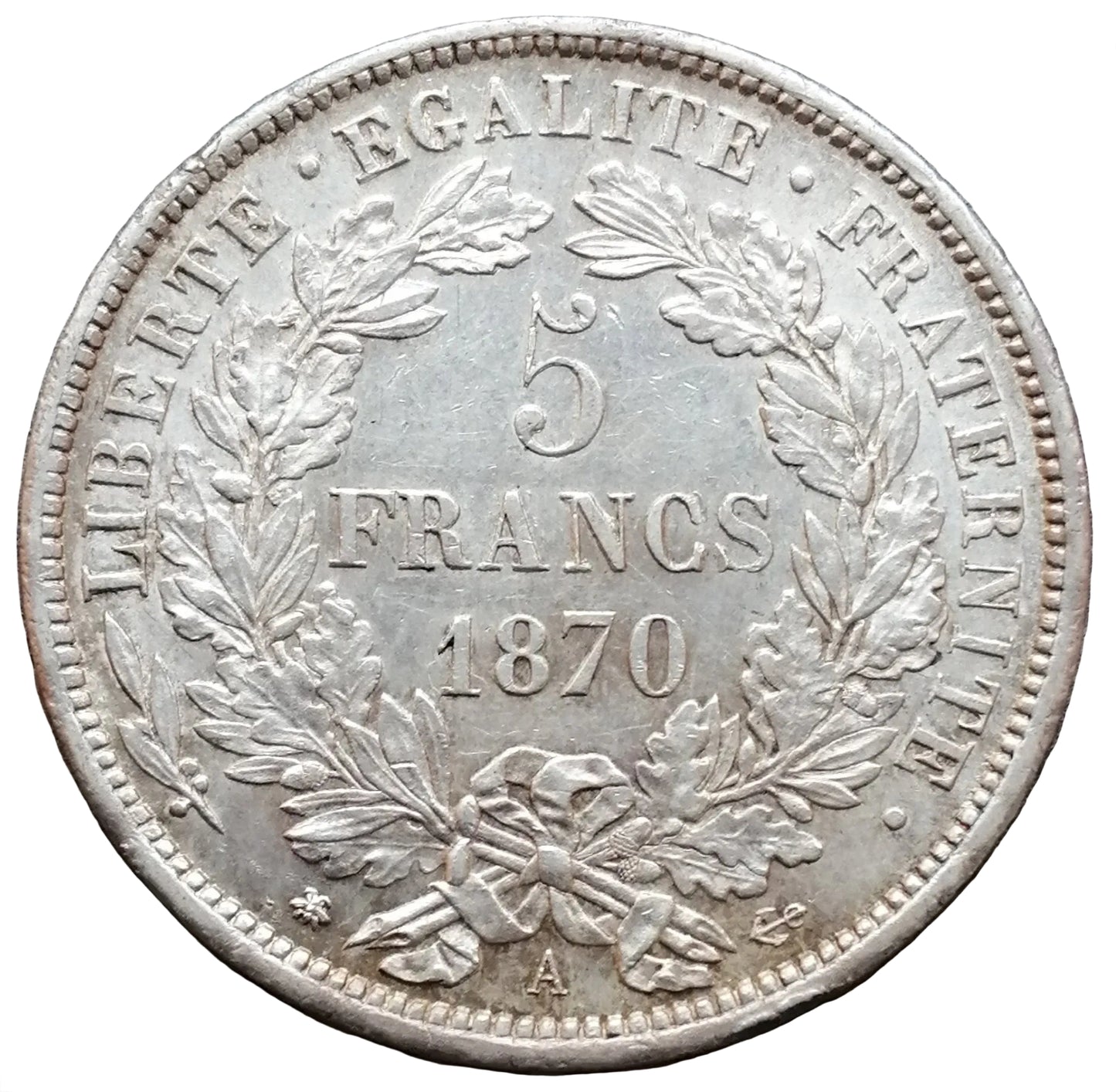 Cérès avec légende 5 francs 1870 Paris Argent - 25.07 gr - SUP