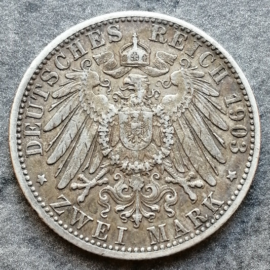 Allemagne 2 Mark 1903 F Wilhelm II Von Wuerttemberg Argent 11.07 gr