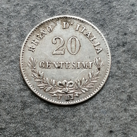 Italie 20 centesimi 1863 Turin Vittorio Emanuele II Argent 1.02 gr