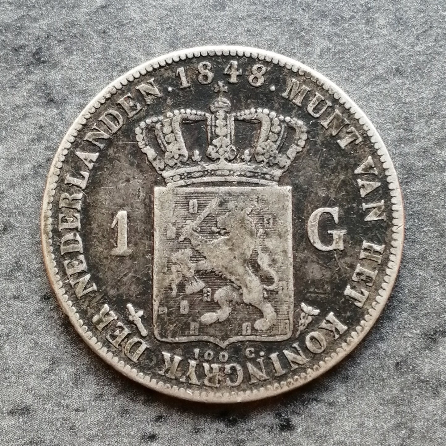 Pays Bas 1 gulden 1848 Willem II 9.73 gr Argent