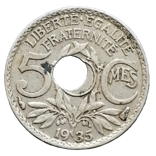 Fauté 5 centimes 1935 Trou décentré Lindauer 1.98 gr