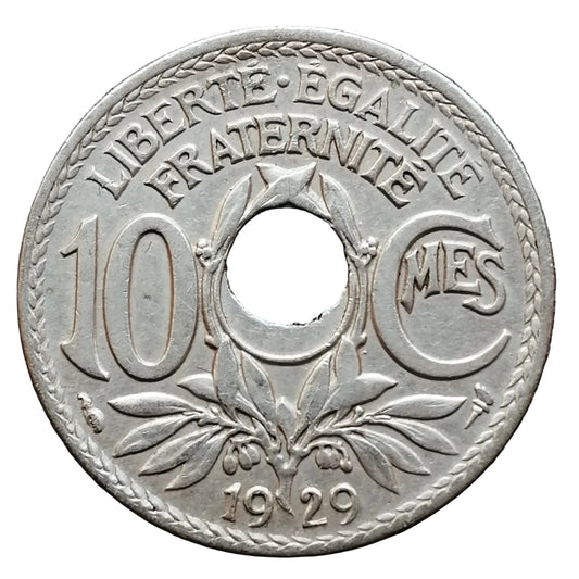 France IIIe République 10 Centimes 1929 Lindauer fautée trou décentré 3.86 gr