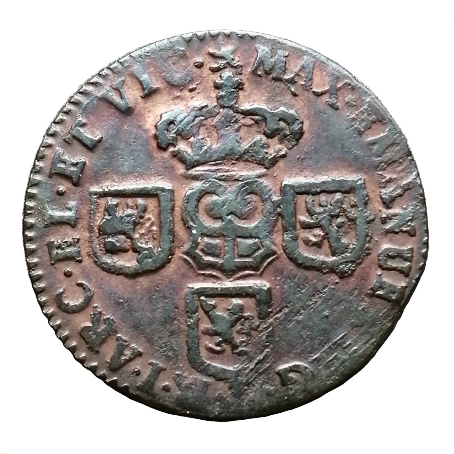 Países Bajos Españoles 1 liard 1712 Namur Maximiliano II Manuel de Baviera 3,03 gr