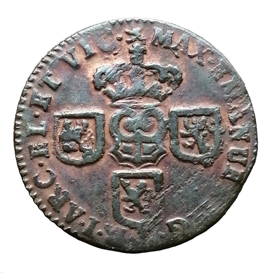 Pays Bas Espagnols 1 liard 1712 Namur Maximilien II Emmanuel de Bavière 3.03 gr