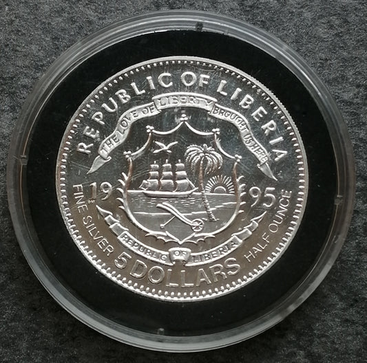 Liberia 1995 5 dollars Benz 1886 Half Once Fine silver
