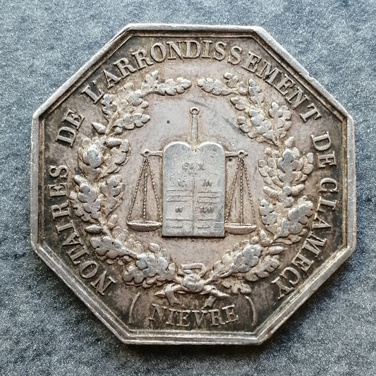 Jeton Notaires de l'arrondissement de Clamecy (Nièvre) Napoléon III Argent 13.41 gr 31 mm