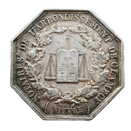 Jeton Notaires de l'arrondissement de Clamecy (Nièvre) Napoléon III Argent 13.41 gr 31 mm