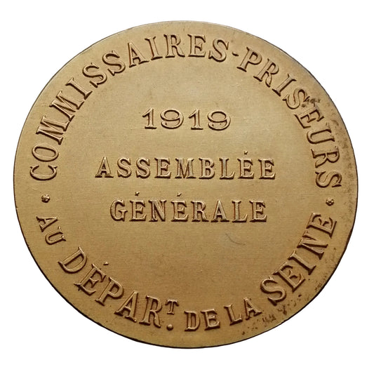 Jeton Commissaires Priseurs Département de la Seine 1919. Argent doré. 23.78 gr 36 mm