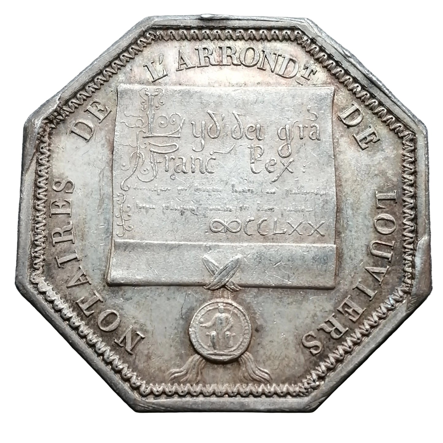 Jeton Notaires de l'arrondissement de Louviers. Saint Louis. Argent 31 mm 15.63 gr