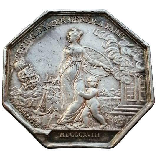 Jeton Compagnie d'Assurances Générales de Paris 1818 Louis XVIII Argent 12.11 gr 30 mm