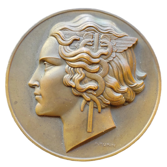 Médaille 75ème anniversaire de la société générale 1864 1939 Bronze 80 mm 239.8 gr par P.Turin