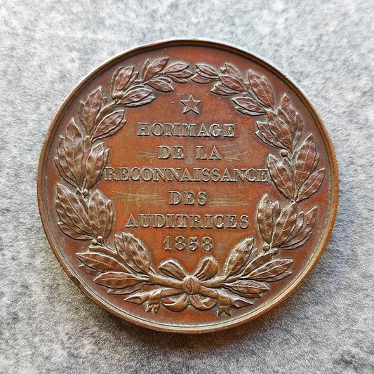 Médaille Hommage à A.D Lourmand. reconnaissance des auditrices 1858 Cuivre 69.7 gr 51 mm