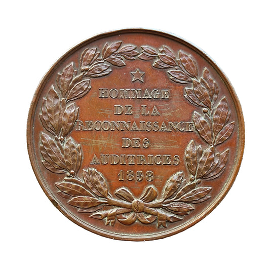 Médaille Hommage à A.D Lourmand. reconnaissance des auditrices 1858 Cuivre 69.7 gr 51 mm