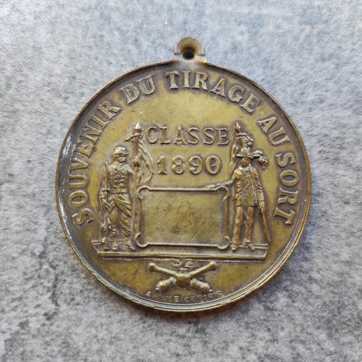 Médaille Souvenir du tirage au sort Classe 1890 en Laiton 46 mm 32 gr