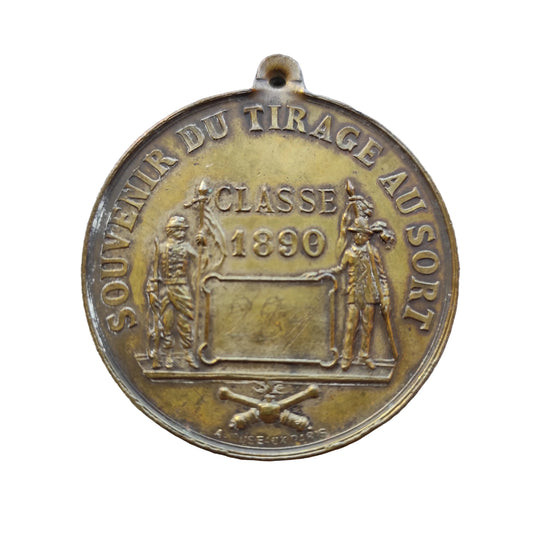Médaille Souvenir du tirage au sort Classe 1890 en Laiton 46 mm 32 gr