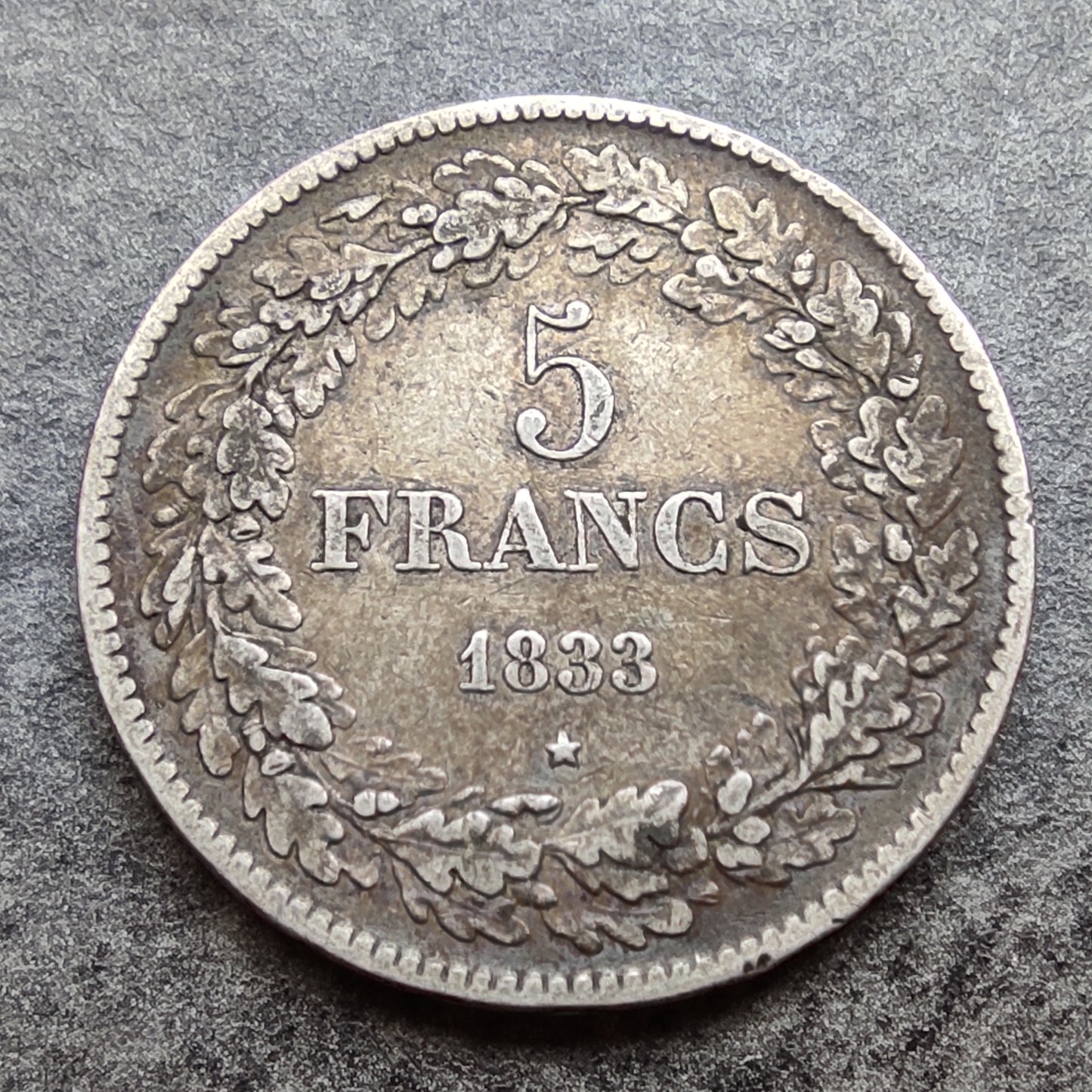 Belgique 5 Francs 1833 Leopold Premier Argent 24.82 gr