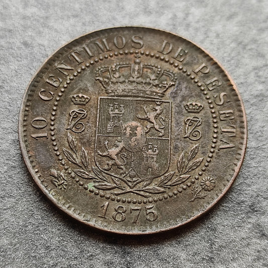Espagne 10 Centimos 1875 Carlos VII 9.89 gr