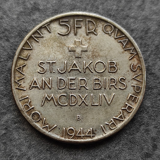 Suisse Helvetia 5 francs 1944 Bataille de la Birse Argent 14.84 gr