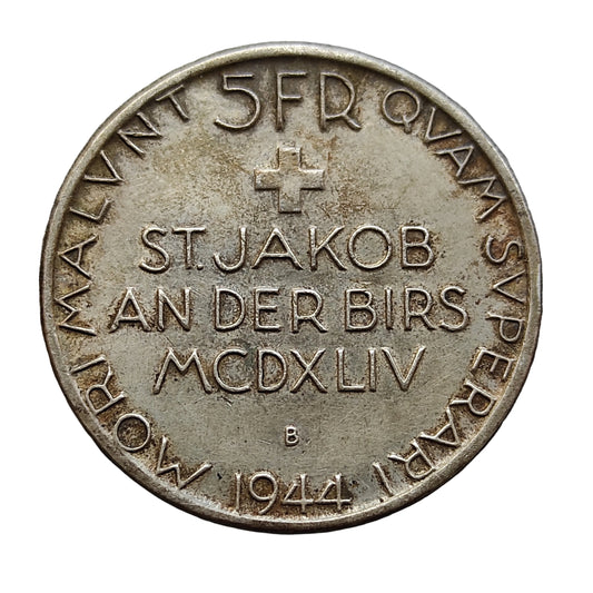 Suisse Helvetia 5 francs 1944 Bataille de la Birse Argent 14.84 gr