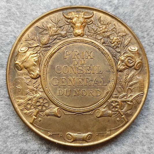 Médaille Prix du Conseil Général du Nord par Pillet 50 mm 55.79 gr