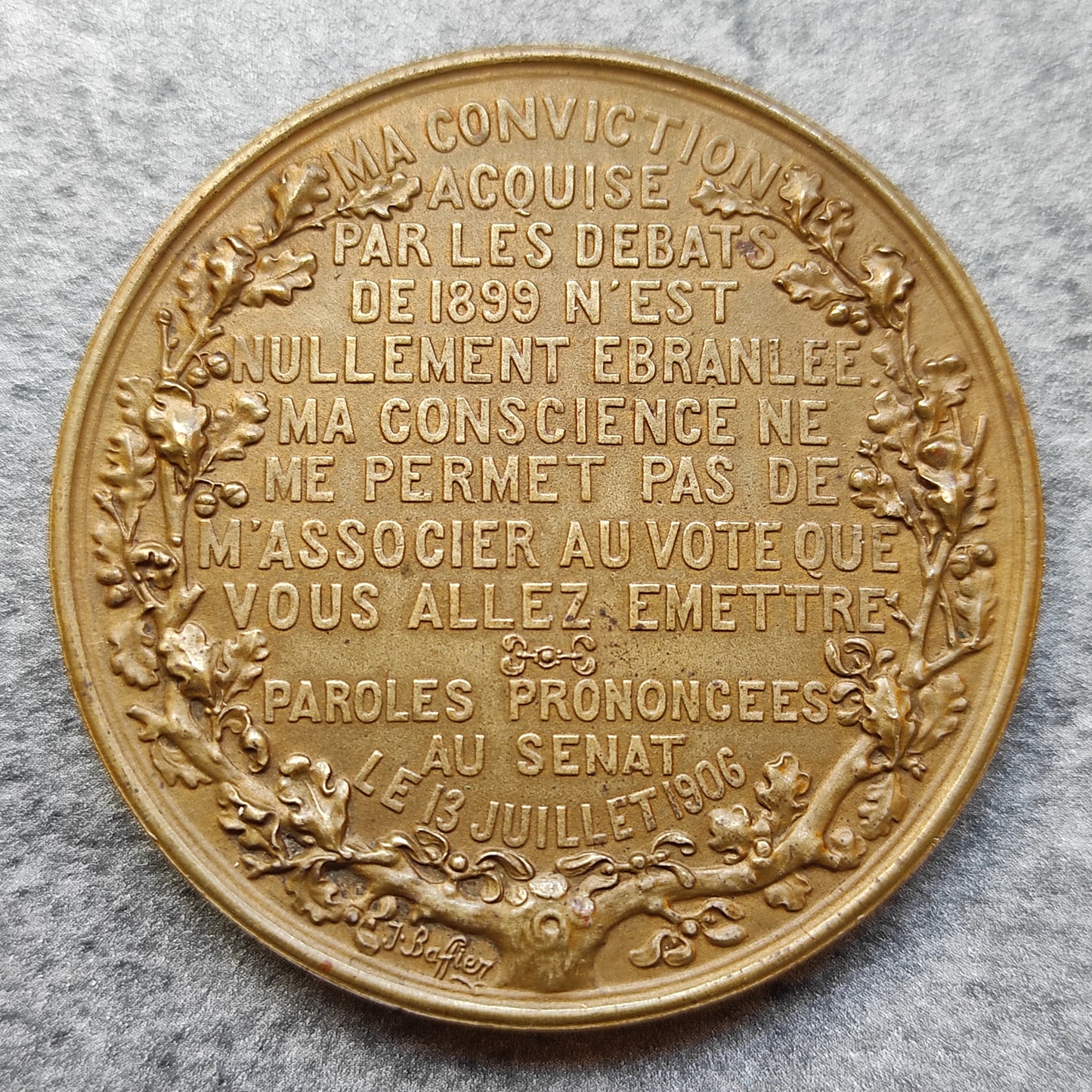 Médaille Général Mercier Justicier du Traitre Dreyfus par Baffier en Bronze 50 mm 52.51 gr