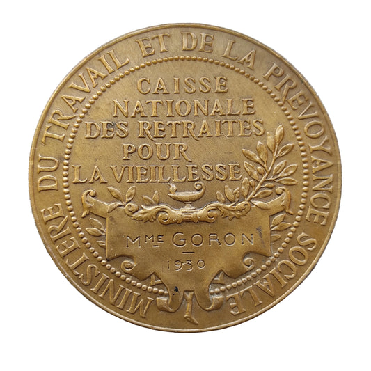 Médaille Caisse Nationale des retraites pour la vieillesse 50 mm 62.89 gr