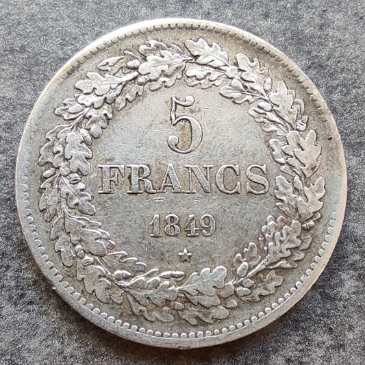 Belgique 5 francs 1849 Leopold 1er Argent 24.85 gr