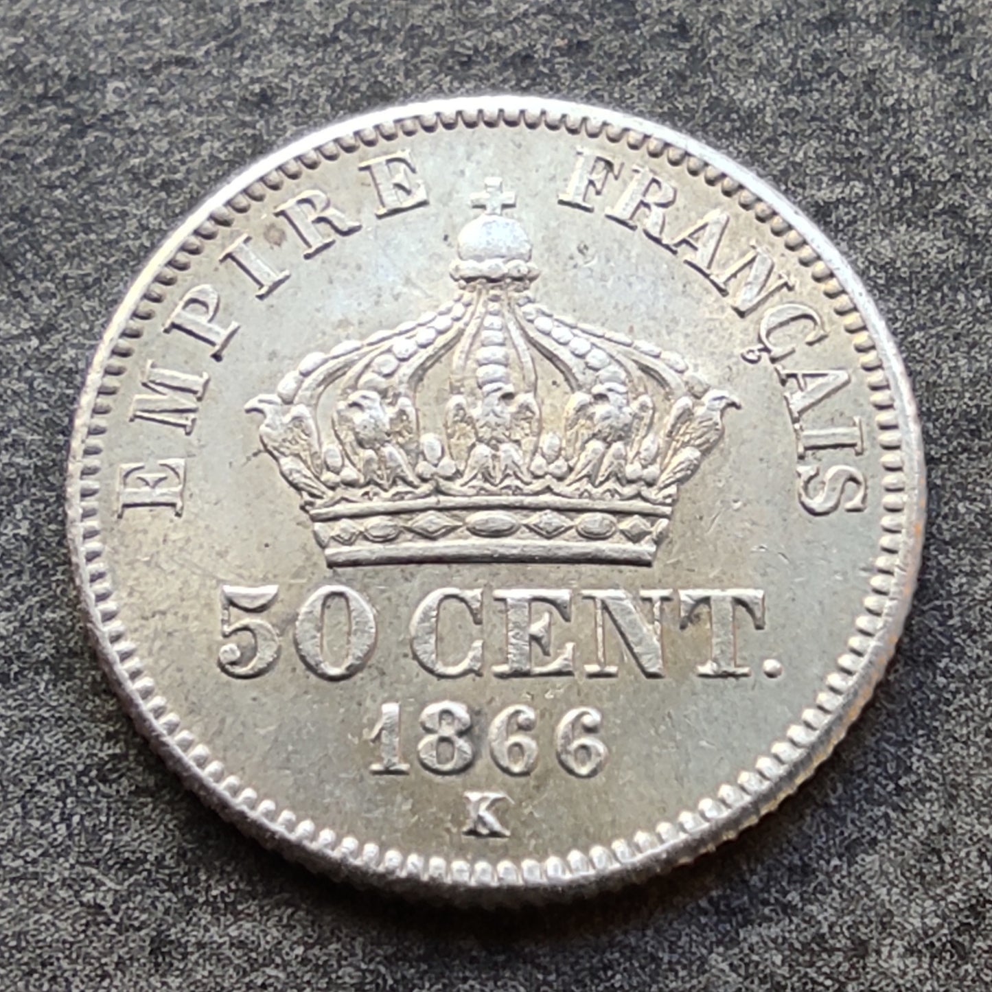 Napoléon III (1852-1870) 50 centimes 1866 K Bordeaux Tête laurée argent 2.51 gr