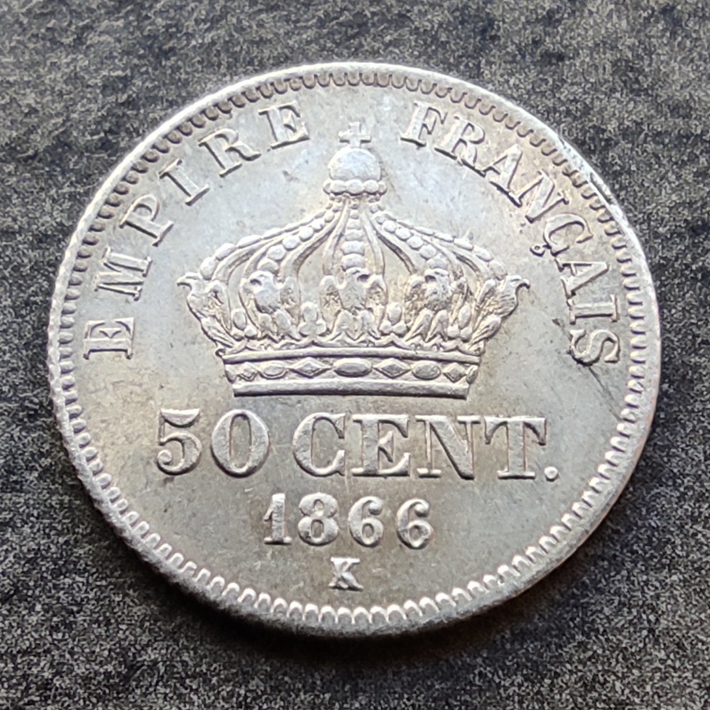 Napoléon III (1852-1870) 50 centimes 1866 K Bordeaux Tête laurée argent 2.49 gr