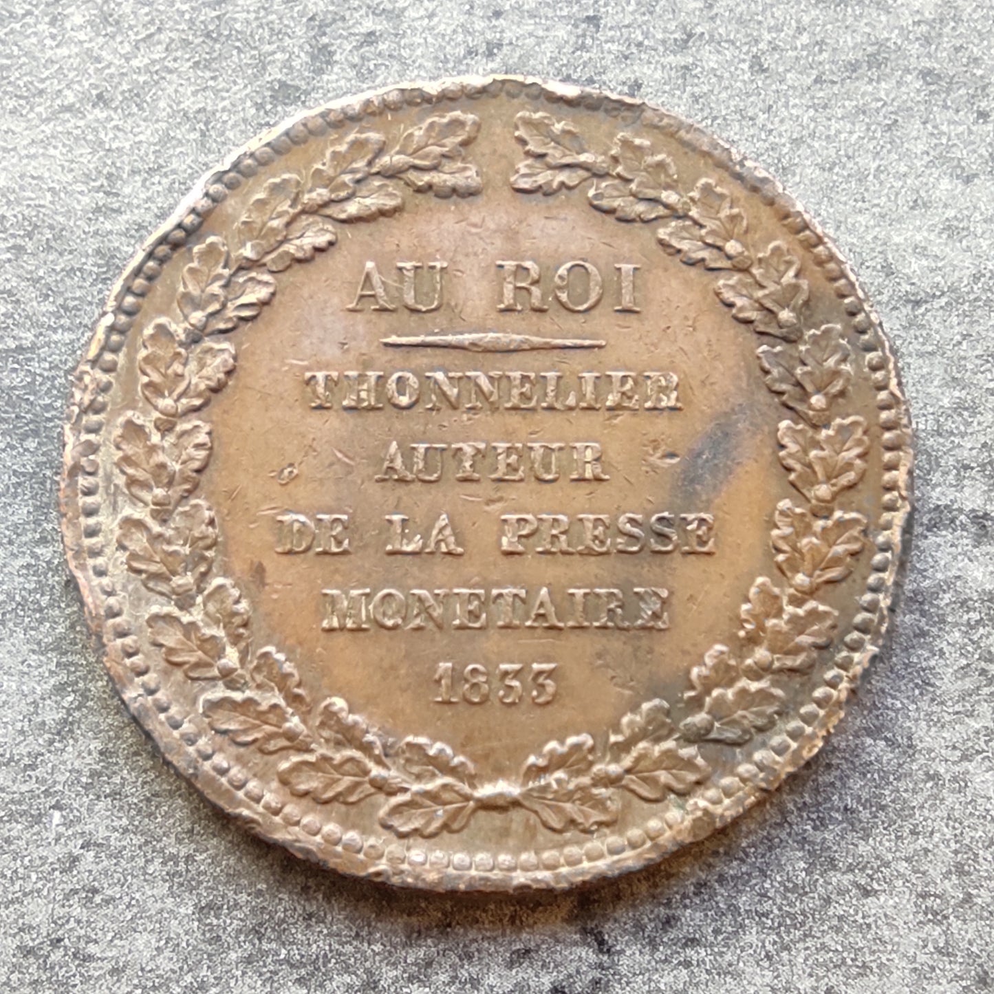 Louis-Philippe Ier (1830-1848) Médaille Essai module 5 francs Thonnelier Presse Monétaire 1833 21.24 gr