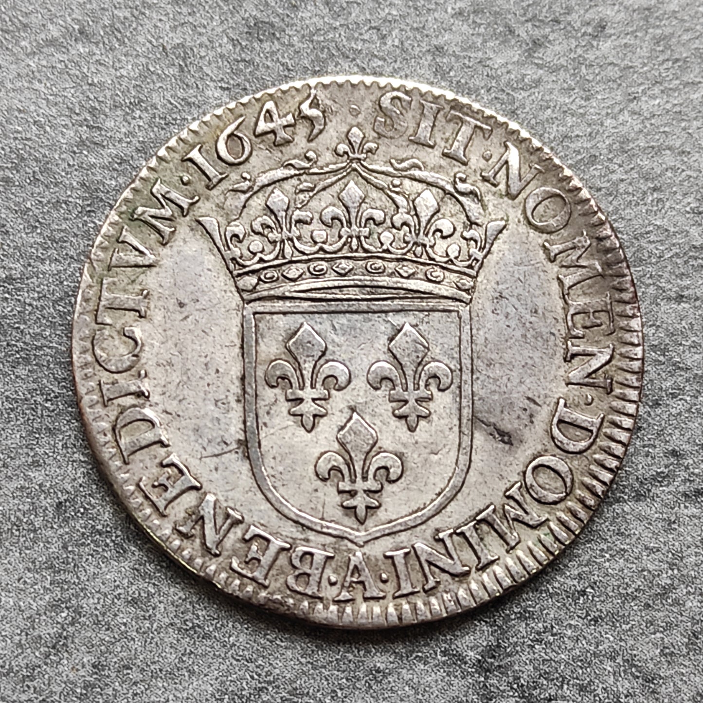 Louis XIV (1643-1715) Quart d'Ecu à la mèche courte 1645 A Paris Argent 6.82 gr