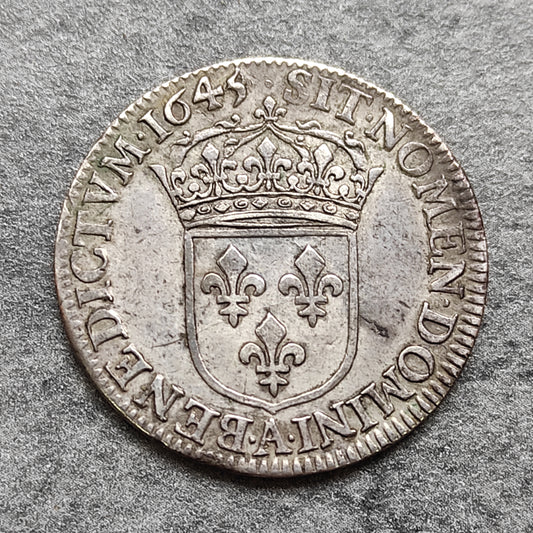 Louis XIV (1643-1715) Quart d'Ecu à la mèche courte 1645 A Paris Argent 6.82 gr