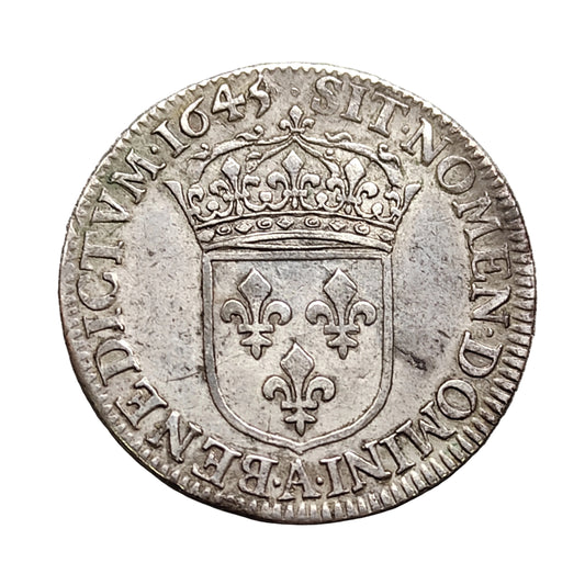 Louis XIV (1643-1715) Quart d'Ecu à la mèche courte 1645 A Paris Argent 6.82 gr
