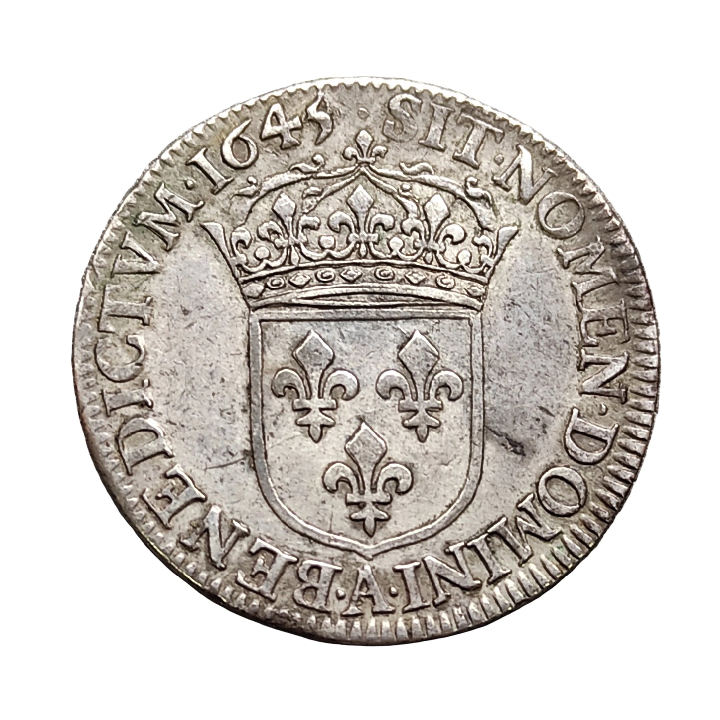 Louis XIV (1643-1715) Quart d'Ecu à la mèche courte 1645 A Paris Argent 6.82 gr