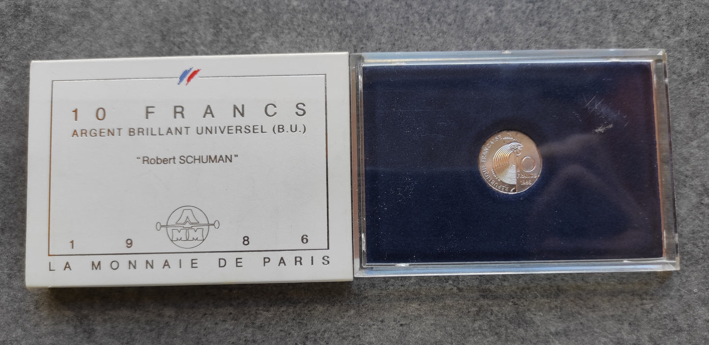 Coffret 10 Francs 1986 Argent Robert Schuman Brillant Universel BU