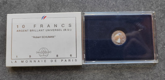 Coffret 10 Francs 1986 Argent Robert Schuman Brillant Universel BU