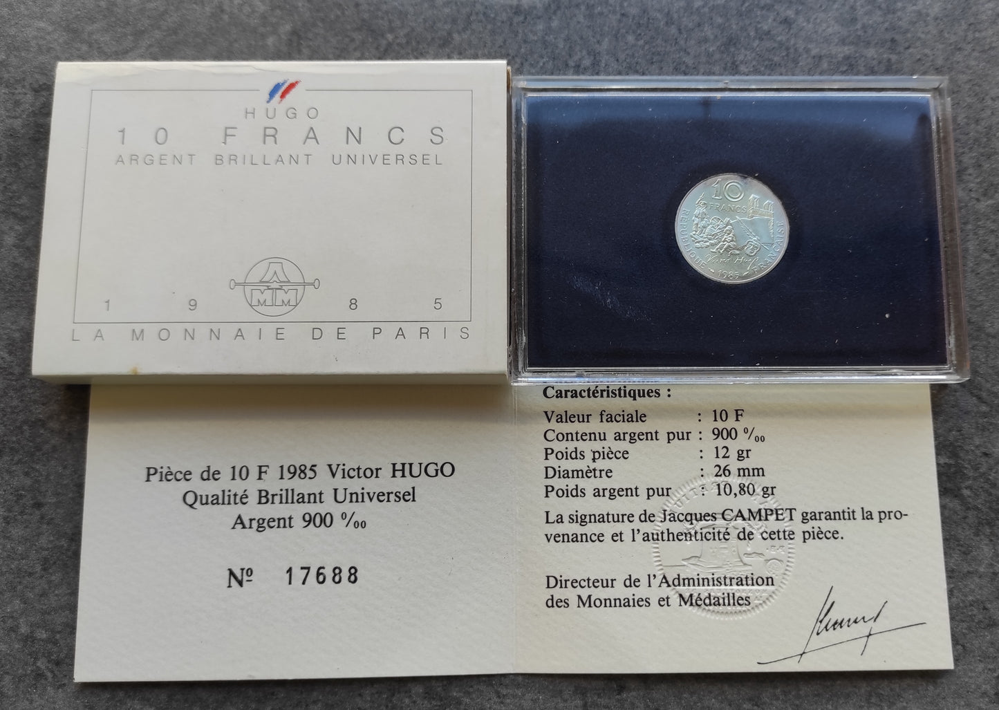 Coffret 10 Francs Argent Victor Hugo 1985 Brillant Universel BU