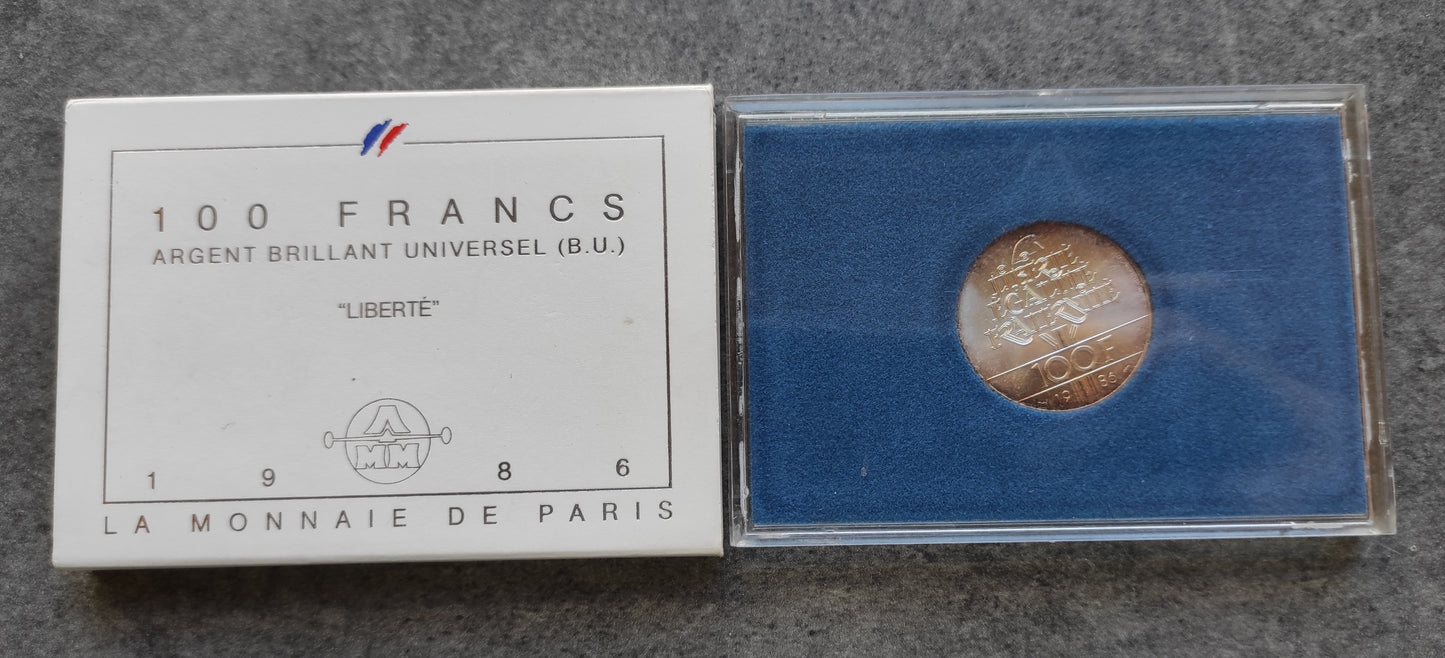 Coffret 100 Francs Liberté 1986 Argent brillant universel BU