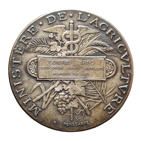 Médaille Concours Hippique Tours 1892 par Ponscarme 38.7 gr 42 mm