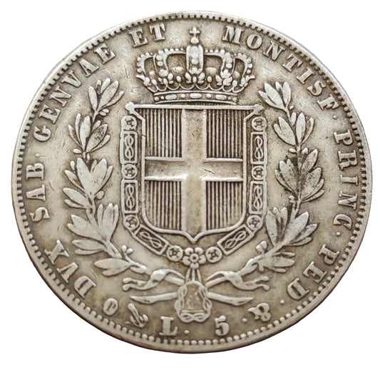 Italie Royaume de Sardaigne Charles Albert (1831-1849) 5 Lire 1847 P Gênes Argent 24.7 gr