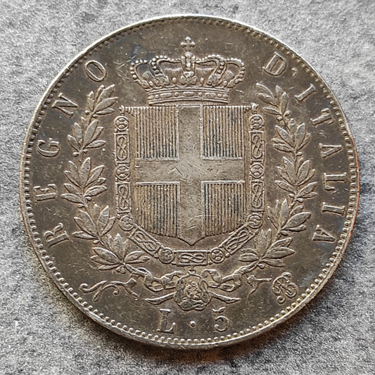 Italie 5 lire 1865 N Naples Vittorio Emanuele II Argent 24.93 gr