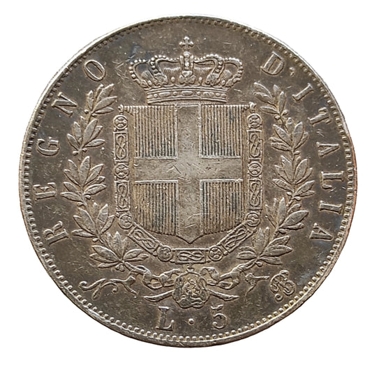 Italie 5 lire 1865 N Naples Vittorio Emanuele II Argent 24.93 gr