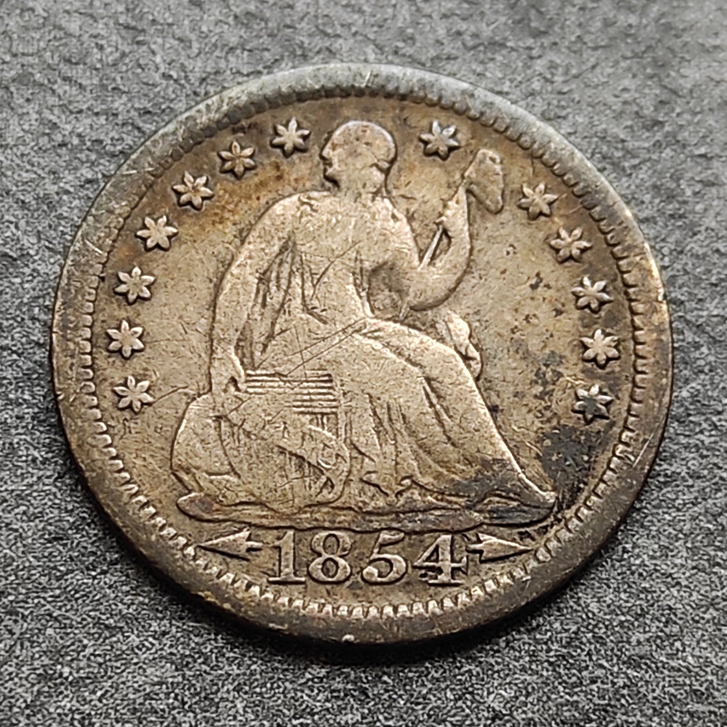 États-Unis Half Dime 1854 Seated Liberty Argent 15.5 mm 1.18 gr