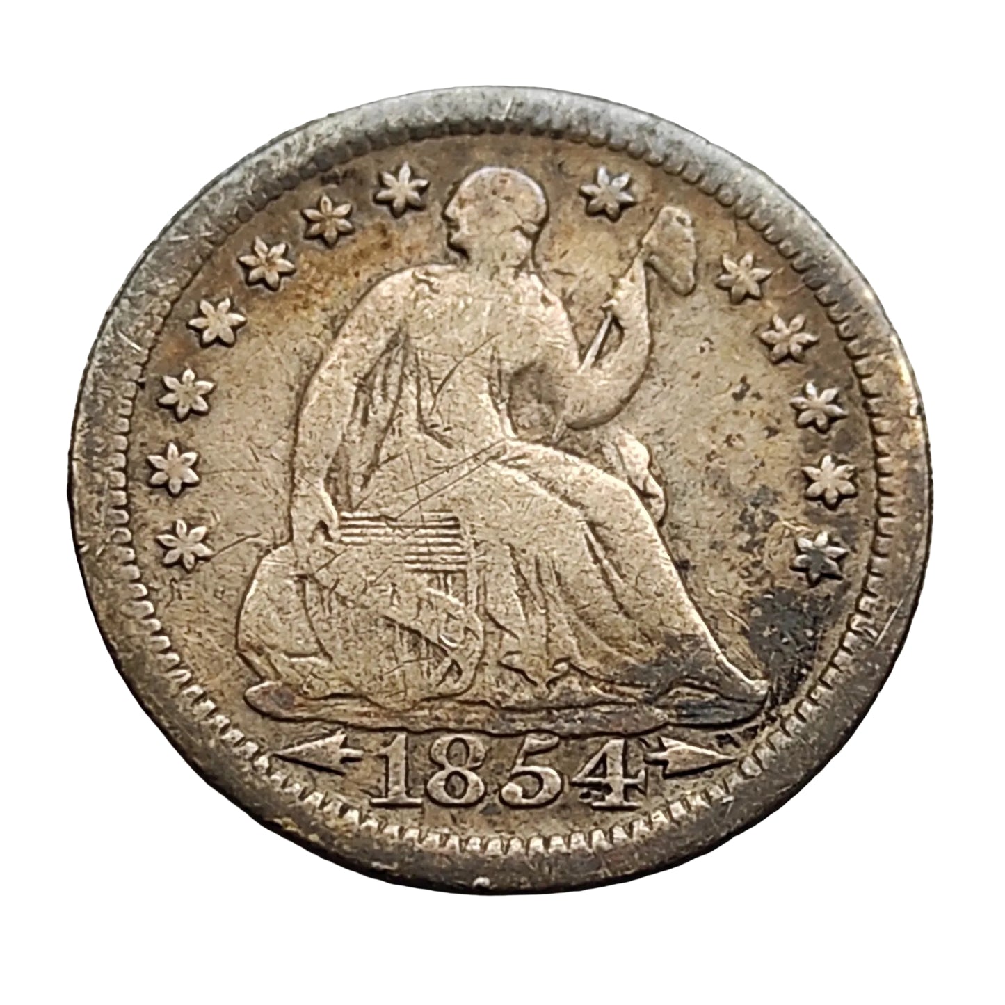 United States Half Dime 1854 SEATED LIBERTY Silver 15.5 mm 1.18 gr